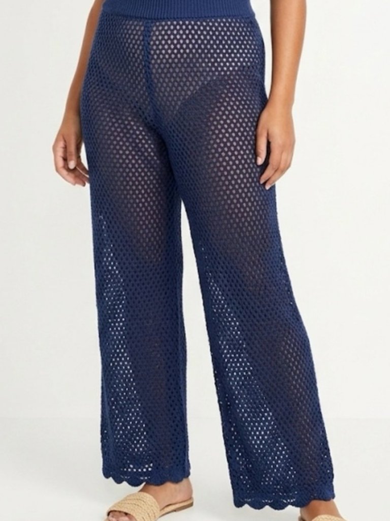 Shade & Shore Crochet Look Navy Blue Swim Cover Up Pants Nwt